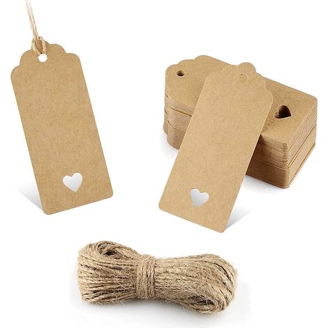 100 Stück Kraftpapier-Etiketten, Geschenkanhänger - 4 x 9 cm Kraftpapier-Etiketten, Hochzeitsanhänger