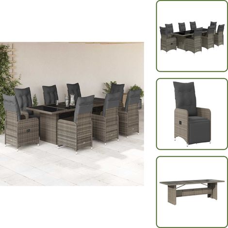 Ensemble de bistro de jardin 9 pcs coussins gris poly rotin - Ensemble De Bistro - Ensembles De Bistro - Ensemble De Bistro De Jardin - Ensemble De Bistro D'extérieur (1/5)