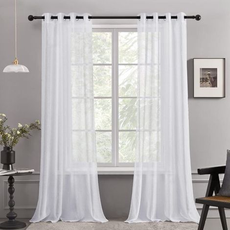 Set of 2 Sheer Curtains with Eyelets, Super Soft Decorative Curtains for Living Room, Girl's Bedroom, Baby's Room, 132x160cm, White (1/4)