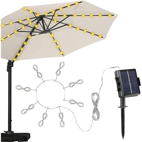 Parasol Lights, Patio Umbrella Lights Solar Powered 8 Modes 104 LEDs Parasol String Light IP67 Garden Parasol LED Lights Battery Powered Or USB Port, Dimmable with Timer Remote Control for Outdoor (1/5)