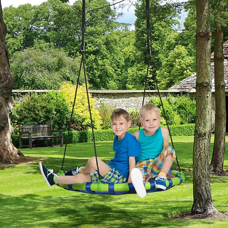 Nestschaukel für Kinder mit verstellbarer Höhe, runde Baumschaukel für Kinder ab 3 Jahren, Ø 100 x 120–180 cm, Blau und Grün
