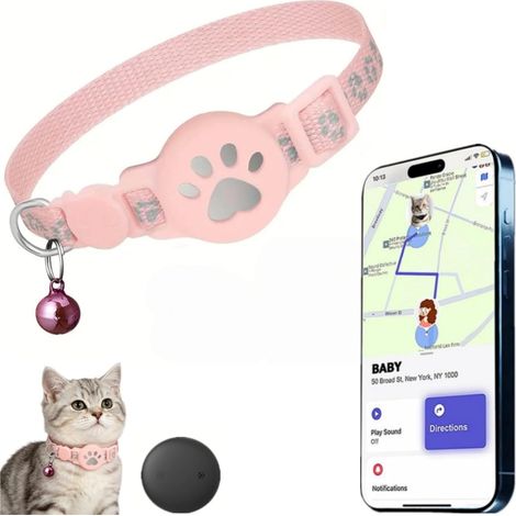 Collier GPS Chat,Traceur GPS Chat Tracker,Traceur GPS sans Carte sim,Bande réfléchissante, imperméable et résistante, avec Clochette,Convient Aussi Bien aux Chats qu'aux Chiens (1/5)