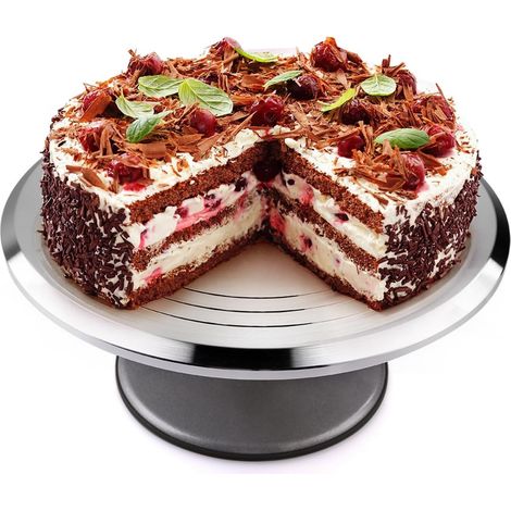 Présentoir à Gâteau en Aluminium, 12in Tournant de Gâteau Rotatif, 6-12 Personnes en Rond Plateau Support de Gâteau pour Fête d'anniversaire, Festival, Mariage, Presentoir Buffet Evenement (1/5)