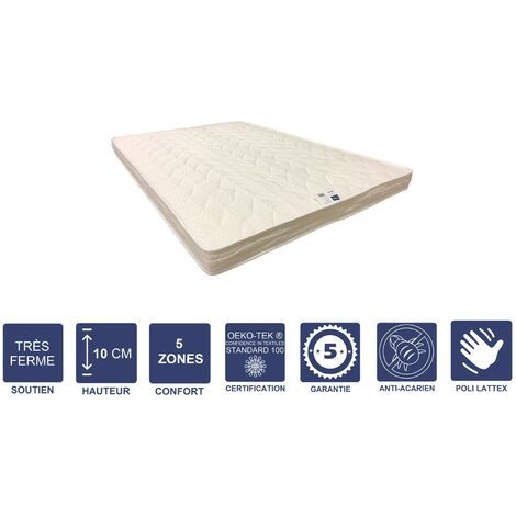 Matelas Trés Ferme Pour Canapé Lit + Alése 140x190 x 10 cm + Oreiller Visco - 5 zones de Confort - rembourrage 100 % polesther - âme 100 % polyuréthane poli lattex HR Derniére Génération - Trés Respir (1/5)