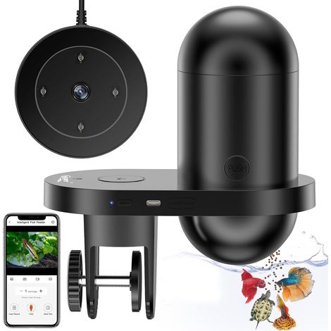 Distributeur automatique de nourriture pour poissons - WiFi - Pour aquarium - Avec contrôle par application - Avec caméra - Grande capacité - 230 ml - Pour les vacances hebdomadaires (1/5)