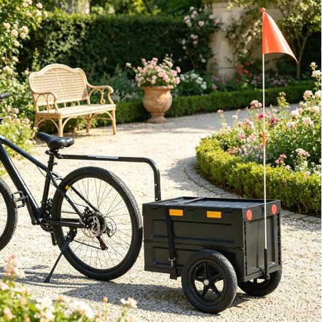 Fahrrad-Cargotrailer 145x51,5x72 cm aus Stahl und PP, schwarz, klappbar, platzsparend – MEUBLIV (1/5)
