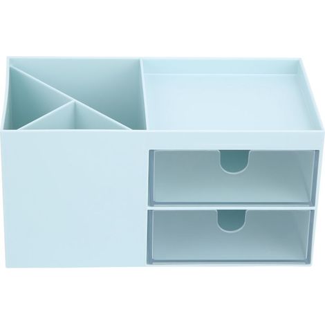 Boîte de rangement multifonction bureau tiroir bijoux papeterie cosmétique étui organisateur maison bleu (1/5)