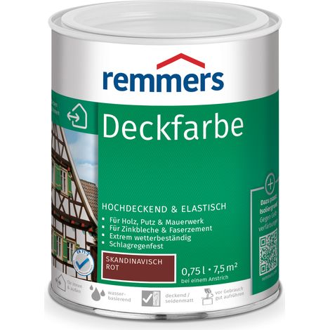 Remmers Deckfarbe skandinavisch rot, 0,75 Liter, Deckfarbe für innen und außen, Wetterschutzfarbe viele Untergründe, hochdeckend, wetterfest (1/4)