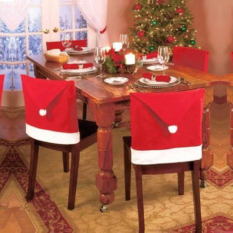 Housse de Chaise Noël, Lot de 6 Couverture de Chaise Bonnet de Chaise Noël Christmas Chair Cover pour Décoration de Dîner Party (1/5)