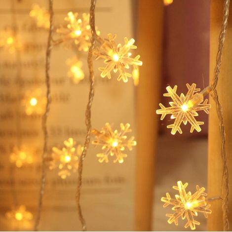 10m 80 LED Guirlande Guinguette, Decoractive pour chambre à coucher,Terrasse, mariage, fête, anniversaire (flocon de neige)，cadeaux de Noël