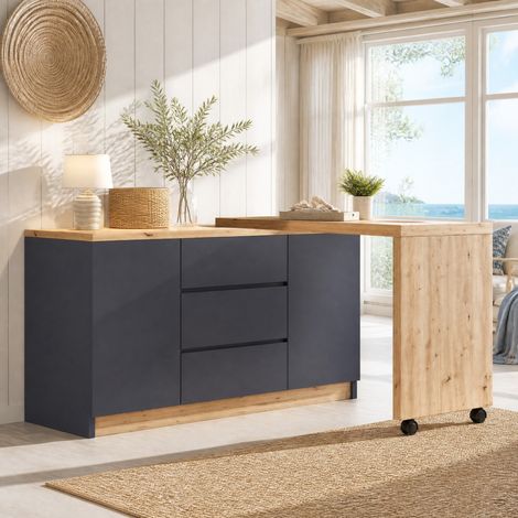 Scrivania pieghevole girevole 120 x 50 x 76,5 cm con vani, grigio/rovere DESVIAE (1/5)