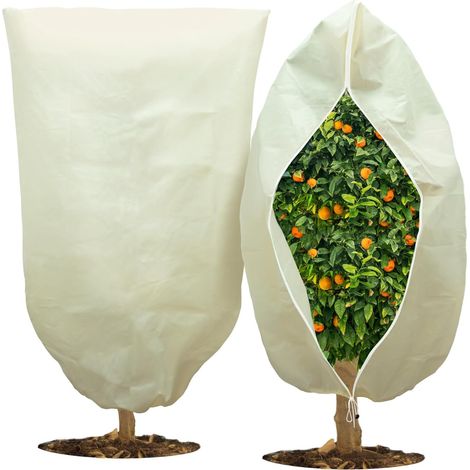 Winter Plant Cover, 120 x 180 cm with Zip and Drawstring, Anti-Frost Fleece for Trees, Palm Trees, Balcony Plants, Beige (1/5)