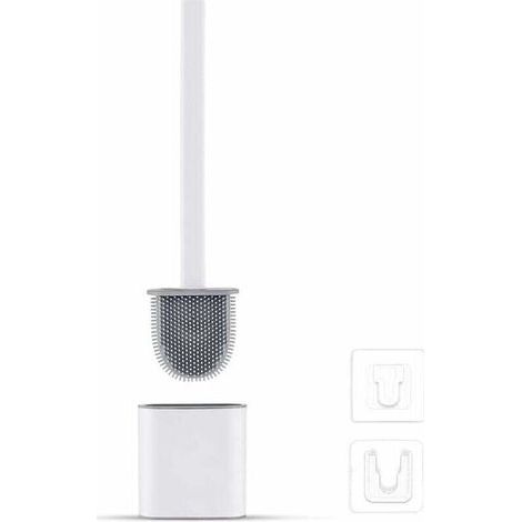Brosse WC Plate en Silicone avec Supports - Anti-Goutte. Antibactérienne - Balayette WC Ventilée - Séchage Rapide et Sans Odeur - Montage Mural ou au Sol - Idéale pour Salle de Bain et WC - Blanc (1/5)