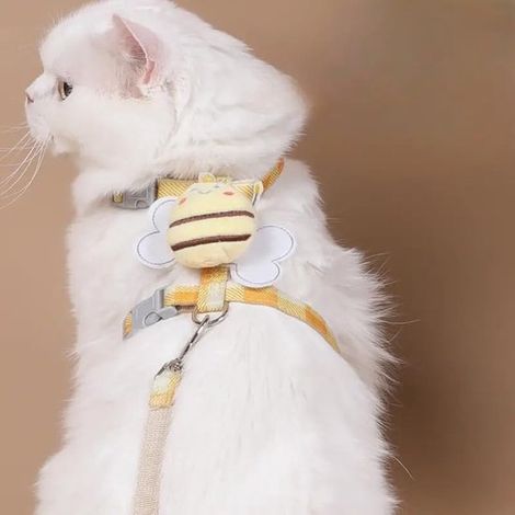 Conjunto de arnés y correa para gatos: a prueba de escapes, cómodo, ligero y ajustable, viajes, gatitos y cachorros (Abeja Amarilla) (1/4)