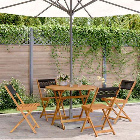 Ensemble à manger de jardin 5pcs-Salon de jardin-Ensemble repas d'extérieur noir polypropylène bois massif 643939 (1/5)