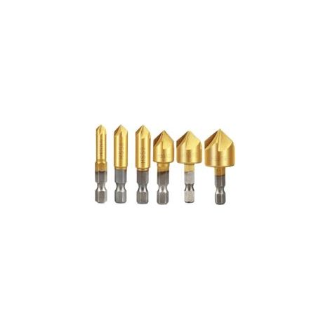 Set di 6 frese per legno, fresa conica HSS a 90°, fresa per smussatura in metallo duro, 6 mm, 8 mm, 9 mm, 12 mm, 16 mm, 19 mm - Crezuo