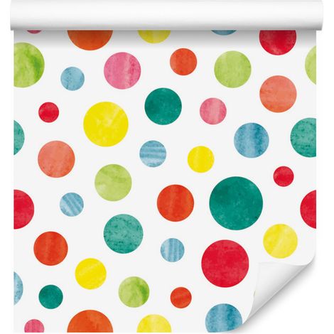 Papier peint à pois colorés style aquarelle pour salon et chambre 50x1000 cm (1/5)