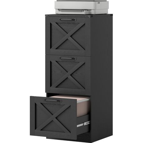 Caisson de Bureau avec 3 Tiroirs, Dossiers Suspendus pour Formats Lettre/A4, Style Rustique, 40x40x101cm, Noir (1/5)