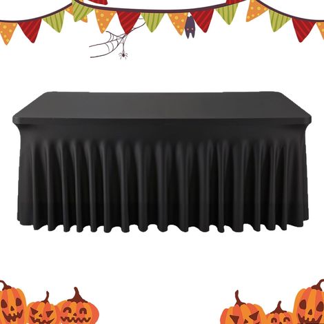 Volant - Nappe de table - Décoration de bureau festive - 183 cm - Noire - (1/5)