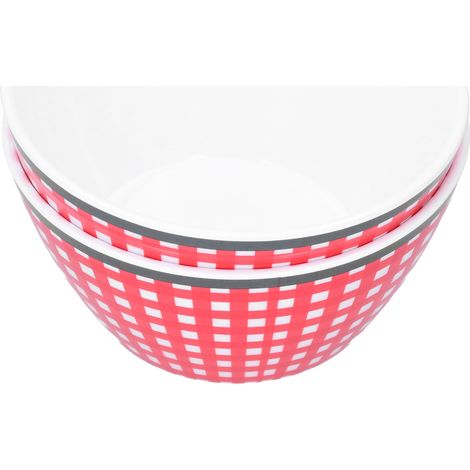 Ensemble de 4 Bols à Salade 6 Pouces en Céramique Imitation Porcelaine pour Service de Table à Motifs Quadrillés Rouges