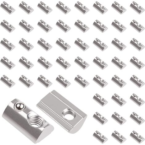 50 Pièces Écrous Coulissants avec Bille Rainure 6, série 20, filetage M4 avec Bille Ressort Centrage Bille Entretoise en acier au carbone en T pour fente d'extrusion de profilé en aluminium (1/5)