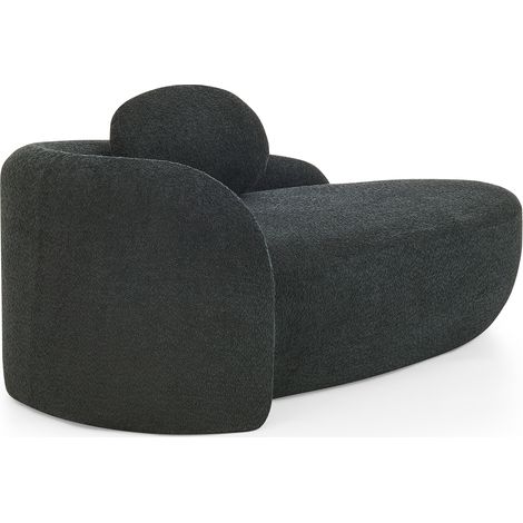 Divano Dritto Teddy con Cuscino Poggiatesta, Design Arrotondato, Seduta Imbottita, Tessuto Teddy, Nero (1/5)