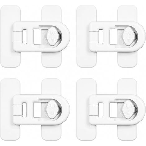4 PCS Serrure Porte Réfrigérateur, Verrou Adhésif Blanc Sans Perçage 72 mm (1/5)