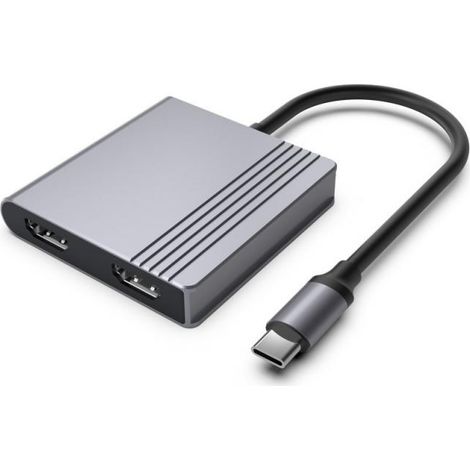 Gembird A-CM-COMBO3-04 Adaptador multipuerto USB tipo C 3 en 1 (2 puertos USB + 2 HDMI + PD), gris espacial (1/5)