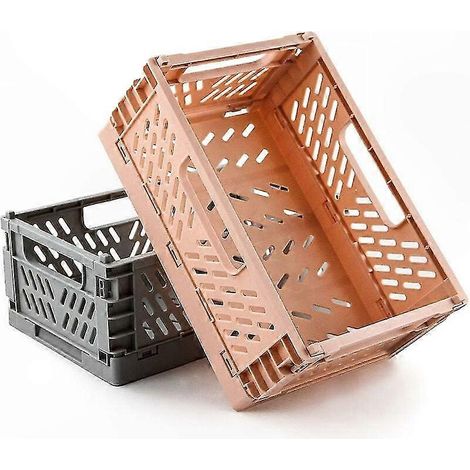 Lot de 2 caisses de rangement pliables en plastique rose et gris - Bacs organisateurs durables 22x15x9 cm pour maison, bureau et divers espaces (1/5)