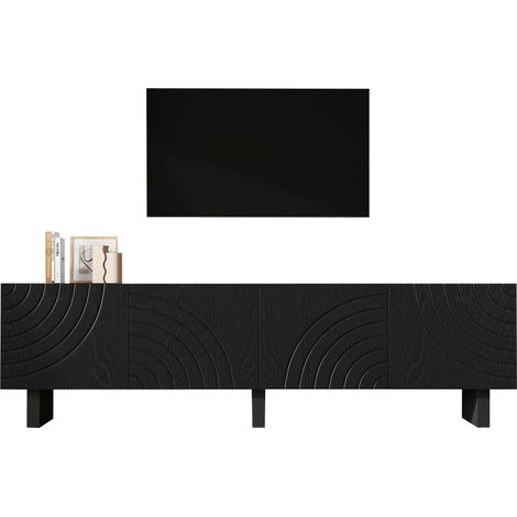 Meuble TV 180×40×55 cm Noir, 4 Portes + Support TV, Panneau de Particules, Compatible TV 75 Pouces (1/5)