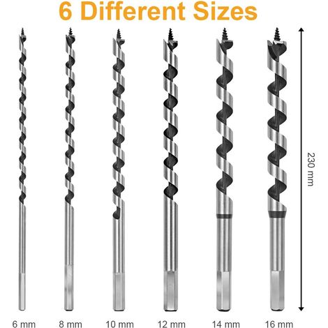 Foret Bois, Mèche à Bois Hélicoïdal, 7 PCS SDS-Plus Forets à Bois Hélicoïdaux Longs Set Diamètre 6mm/8mm/10mm/12mm /14mm/16mm/18mm pour bois tendre, bois dur, avec pointe de centrage