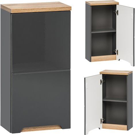 Badezimmer Hängeschrank SOLNA-56, Hochglanz grau mit Wotaneiche, B x H x T ca. 35 x 70 x 20cm (1/5)