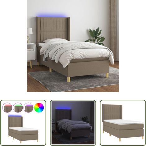 Sommier tapissier - Sommier Ă lattes de lit matelas et LED Taupe 80x200cm Tissu (1/5)