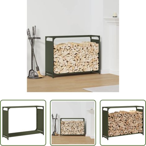 vidaXL Stockage de bûches - Portant de bois chauffage vert olive 90x28x65 cm (1/5)