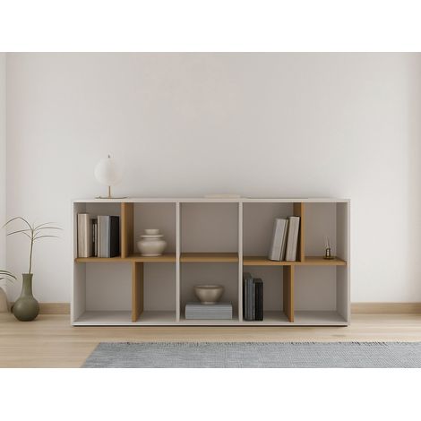 Dmora - Libreria Nisha, Scaffale da ufficio, Mobile portalibri, Biblioteca, 78x36 h183 cm, Rovere e Bianco (1/5)