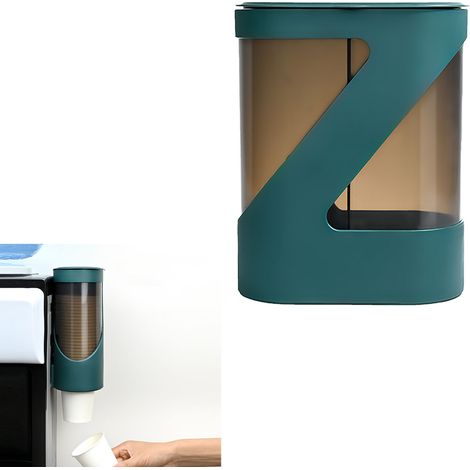 Porte-gobelets jetables pour distributeurs d'eau, gobelets en papier, porte-gobelets en plastique, distributeur automatique de gobelets, support de rangement sans perçage, vert foncé. (1/5)