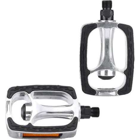 I pedali piatti in lega di alluminio sono robusti e dotati di una superficie antiscivolo con strisce riflettenti, il che li rende adatti a mountain bike, bici da strada e e-bike. (1/5)