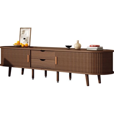 Meuble TV 175 cm noyer, MDF, 2 tiroirs, portes coulissantes (1/5)