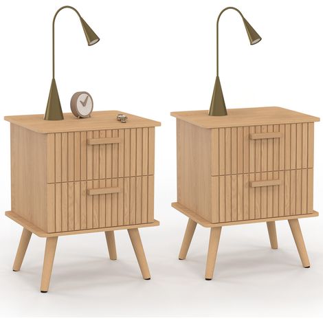 Lot de 2 tables de chevet JULIETTE 2 tiroirs effet lattes