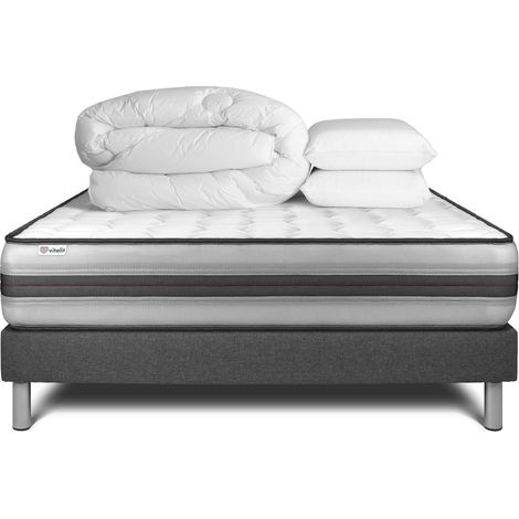 Komplettpaket Bett - Matratze 140x200 cm + Boxspringbett mit Lattenrost (im Set) + 2 Kopfkissen + Bettdecke - Vitalpower Recover (1/5)
