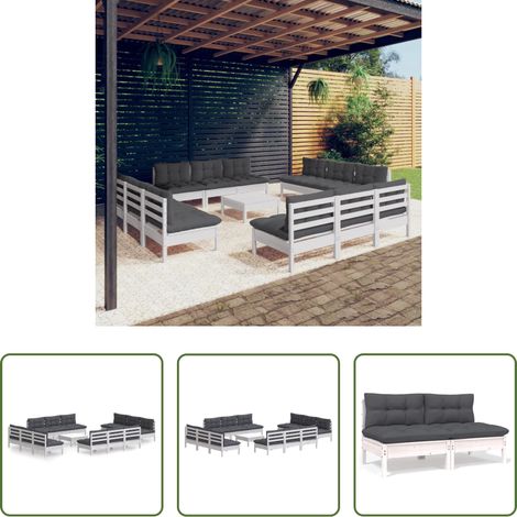 Gartenmöbel -  13-tlg. Garten-Lounge-Set mit Anthrazit Kissen Kiefernholz (1/5)