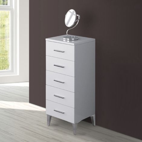 Mobile da Bagno Colonna Singola 5 Cassetti Bianco Lucido 80 cm Feridras (1/5)