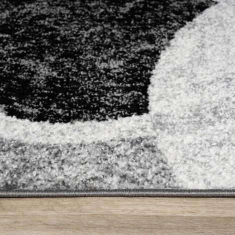 Tapis De Créateur Contemporain Avec Cercles Marbré En Gris Noir Crème 60x100 cm (1/3)