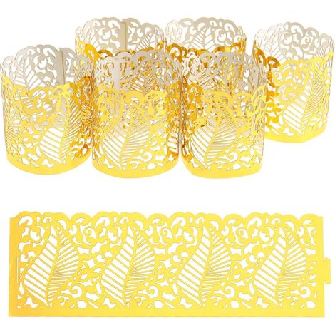 Lot de 50 photophores LED en papier creux pour bougies chauffe-plat - Pour centres de table - Pour mariage, anniversaire, fête prénatale, fête - Doré (1/5)
