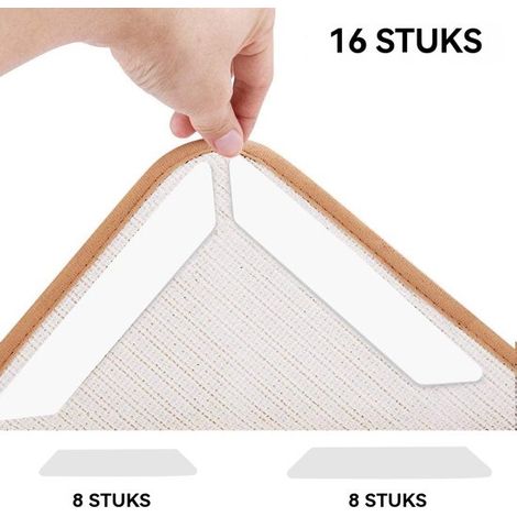 16 bandes adhésives antidérapantes pour moquette - Double face - 18 cm et 13 cm - Anti-enroulement - Blanc (1/5)
