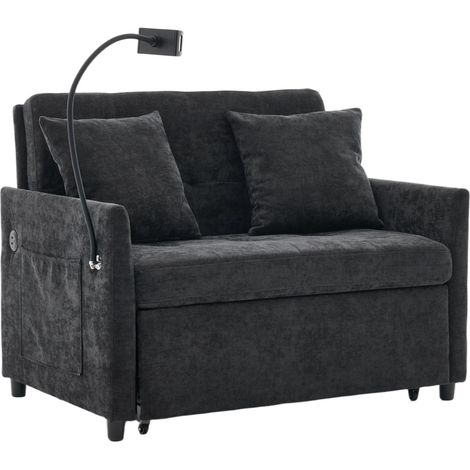 Sillón cama individual plegable de tela con USB y soporte para tablet, negro, 109 cm, HOMVRA (1/5)