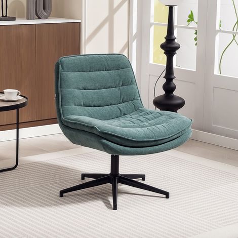 Silla de oficina ergonómica, asiento amplio en forma de U, respaldo curvado, altura regulable y giratoria, de lino, verde oscuro (1/5)