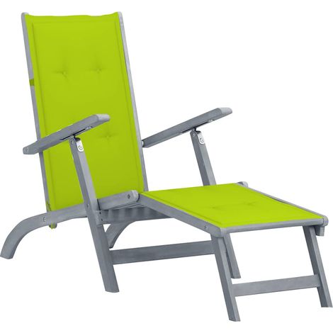 Chaise longue d'extérieur repose-pied et coussin Acacia solide