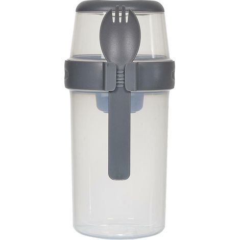 Lunchbox mit 3 Fächern 1L grau mit Löffel/Gabel