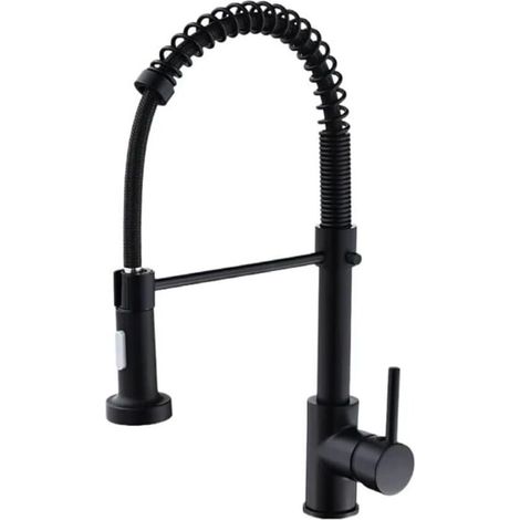 Modern single-handle spring-loaded kitchen faucet with pull-out spray head, matte black kitchen sink faucet (1/4)